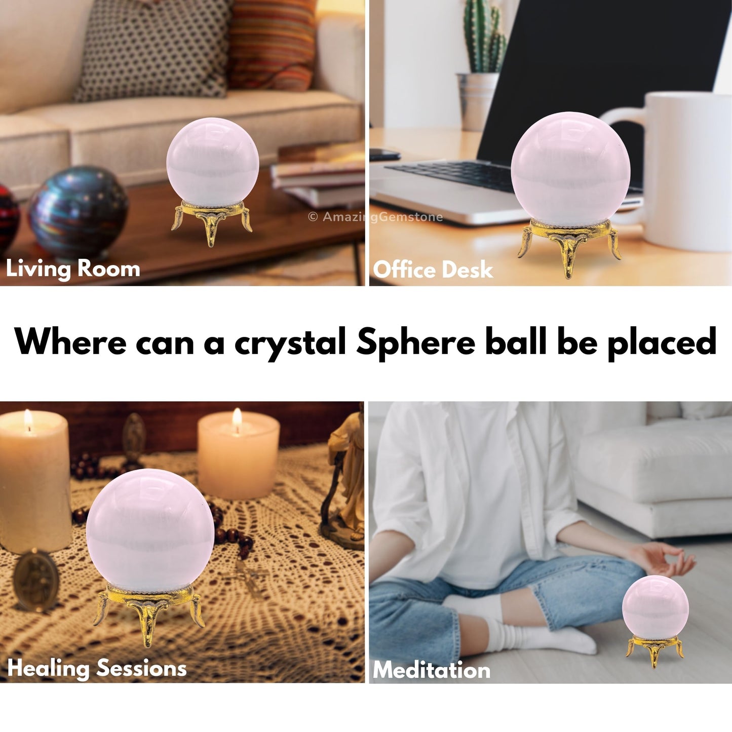 Amazing Gemstone Pink Calcite Crystal Ball with Stand - 2 Inches Crystal Sphere Meditation Balls for Witchcraft and Decorative Balls
