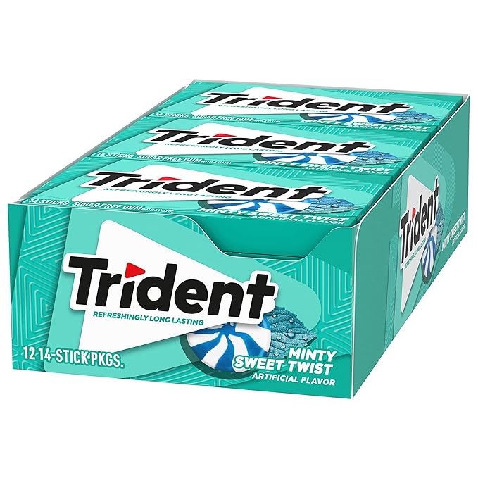 Trident Minty Sweet Twist Sugar-Free Chewing Gum, 12 Packs of 14 Pieces (168 Total Pieces)