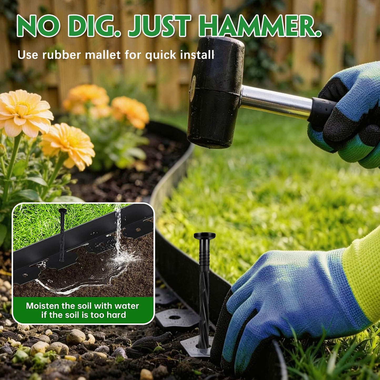 Garaook 100PCS 8-Inch Plastic Landscape Edging Stakes, Spiral Nylon Landscape Spikes, Anchoring Nails for Weed Barrier, Paver Edging, Landscape Edging, Artificial Turf, Grass Pathways, Black
