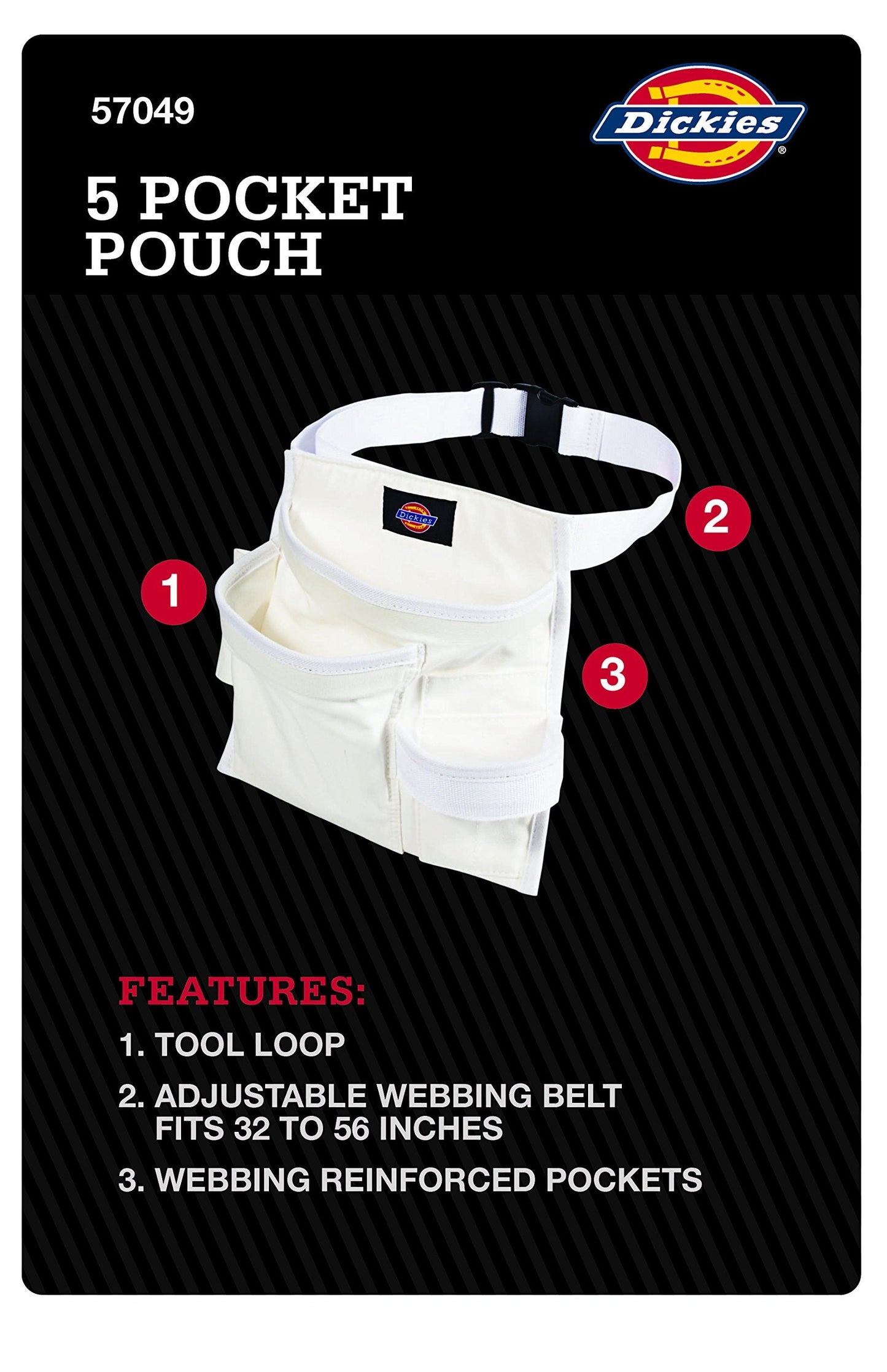 Dickies 5-Pocket Single Side Tool Belt Pouch/Work Apron for Painters, Carpenters, and Builders, Durable Canvas Construction, Adjustable Belt for Custom Fit White