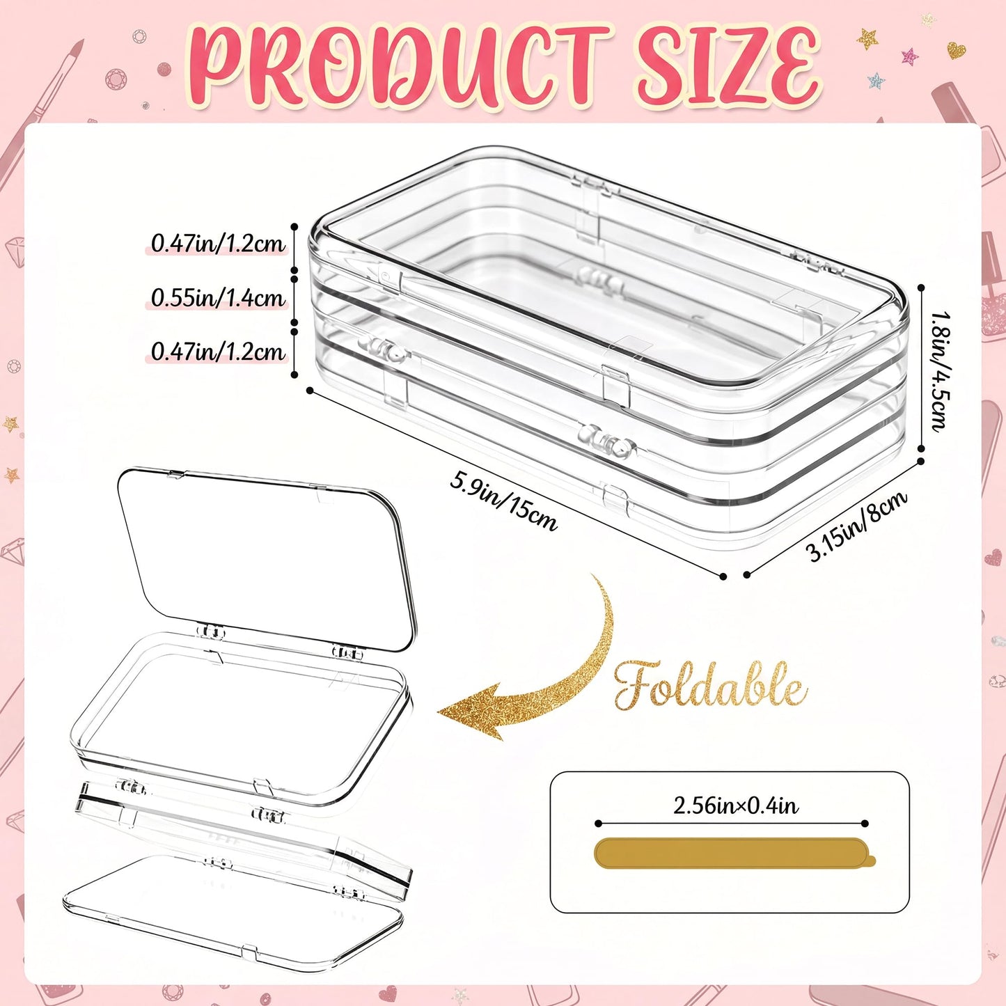 Ferrochef 2 Pcs Tri-Fold Press on Nail Storage with 60 Pcs Adhesive Double Sided Tape 4-Page Portable Box Clear Acrylic Press on Nail Stand Book Holder Packaging Cases for Display Salon Supplies