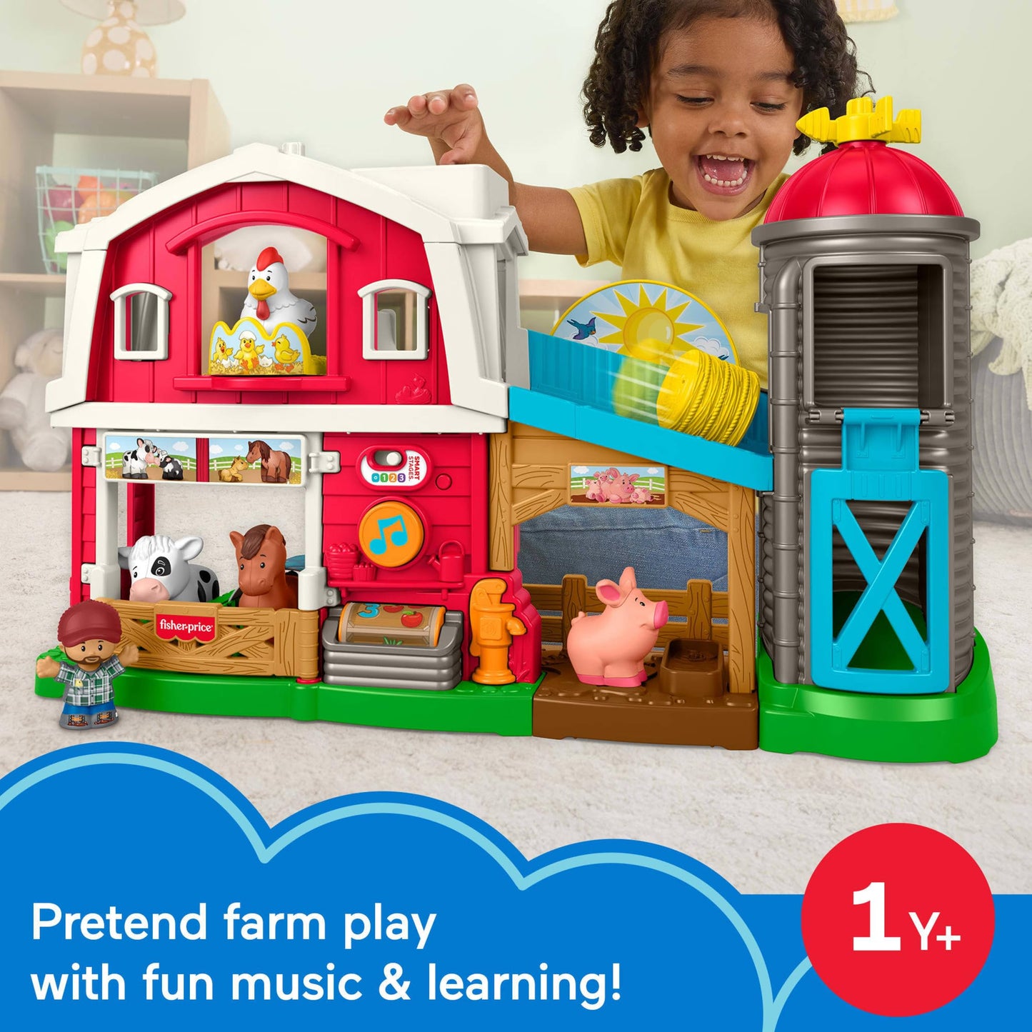 Fisher-Price Little People Toddler Toy Caring Fun Animal Farm Playset, Music & Learning for Pretend Play Ages 1+ Years, Multilanguage Version