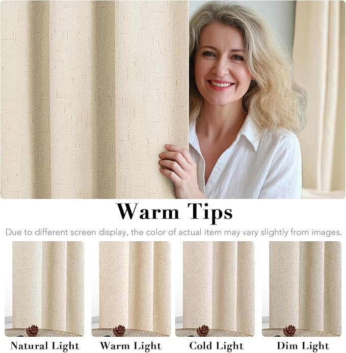 H.VERSAILTEX 100% Blackout Curtains for Bedroom Thermal Insulated Linen Textured Curtains Heat and Full Light Blocking Drapes Living Room Curtains 2 Panel Sets, 42x54 Inch, Bleached Sand