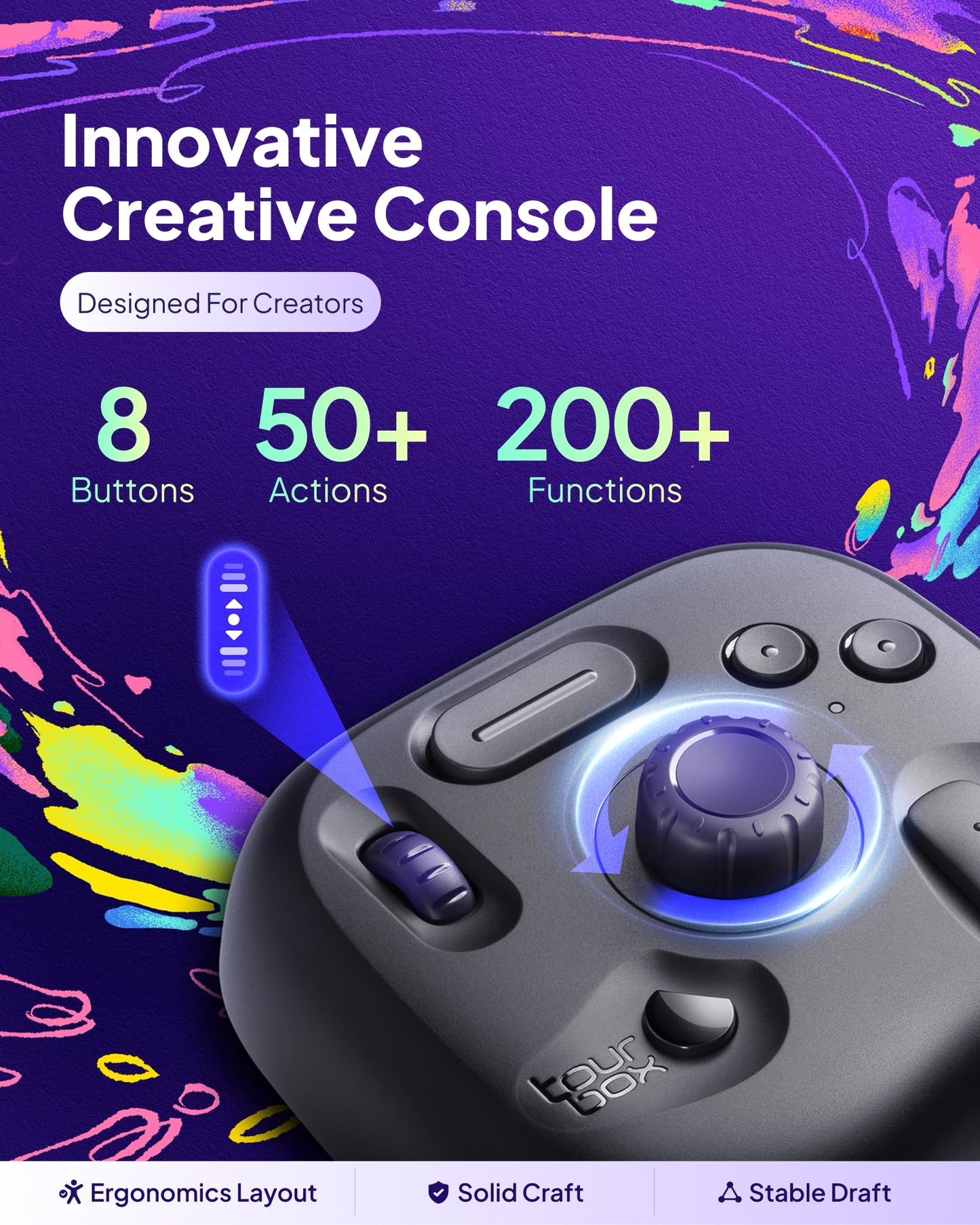 TourBox Lite - Editing Keyboard Compact, Artists Go-to Drawing Macro Keypad, Works with Photoshop, CSP & More, Creative Controller with Custom Software, Streamline All Workflows - Wired Only