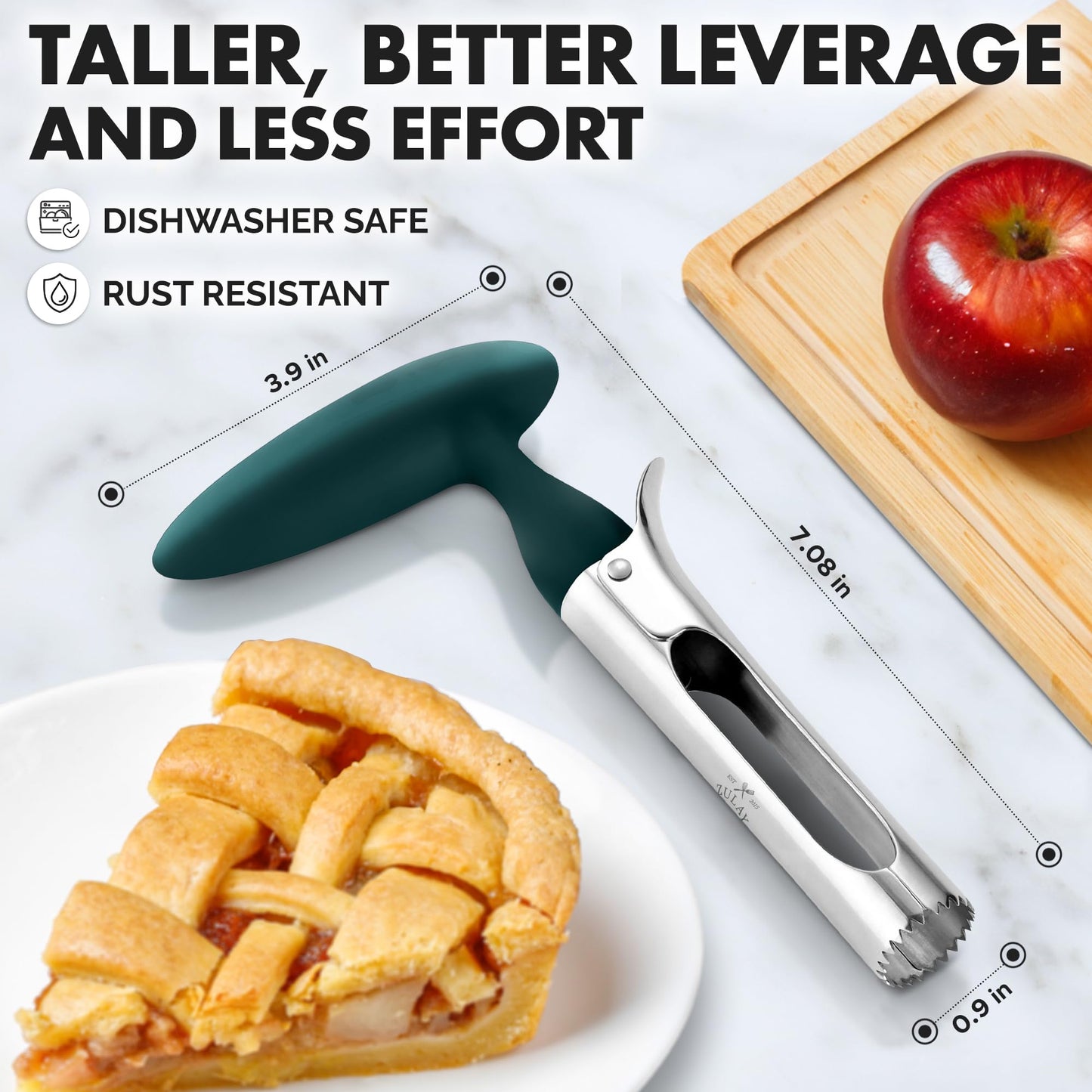 Zulay Kitchen Ultra Sharp Apple Corer Tool - Stainless Steel, Sharp & Serrated Blade Cores in Seconds - Easy to Use & Clean, Durable Apple Core Remover for Apples & Small Fruits - Dark Teal