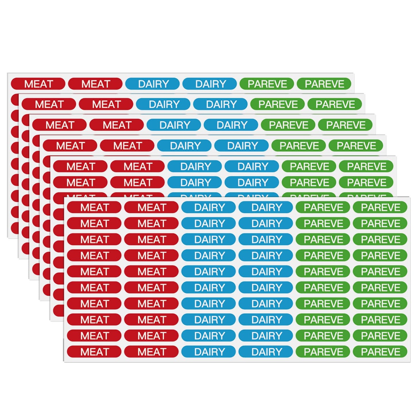 360PCS Kosher Labels for Kitchen, Color Coded Meat Dairy Pareve Stickers, PVC Material,1.25 x 0.27 Inch, Waterproof & Dishwasher Safe,Freezable and Microwavable