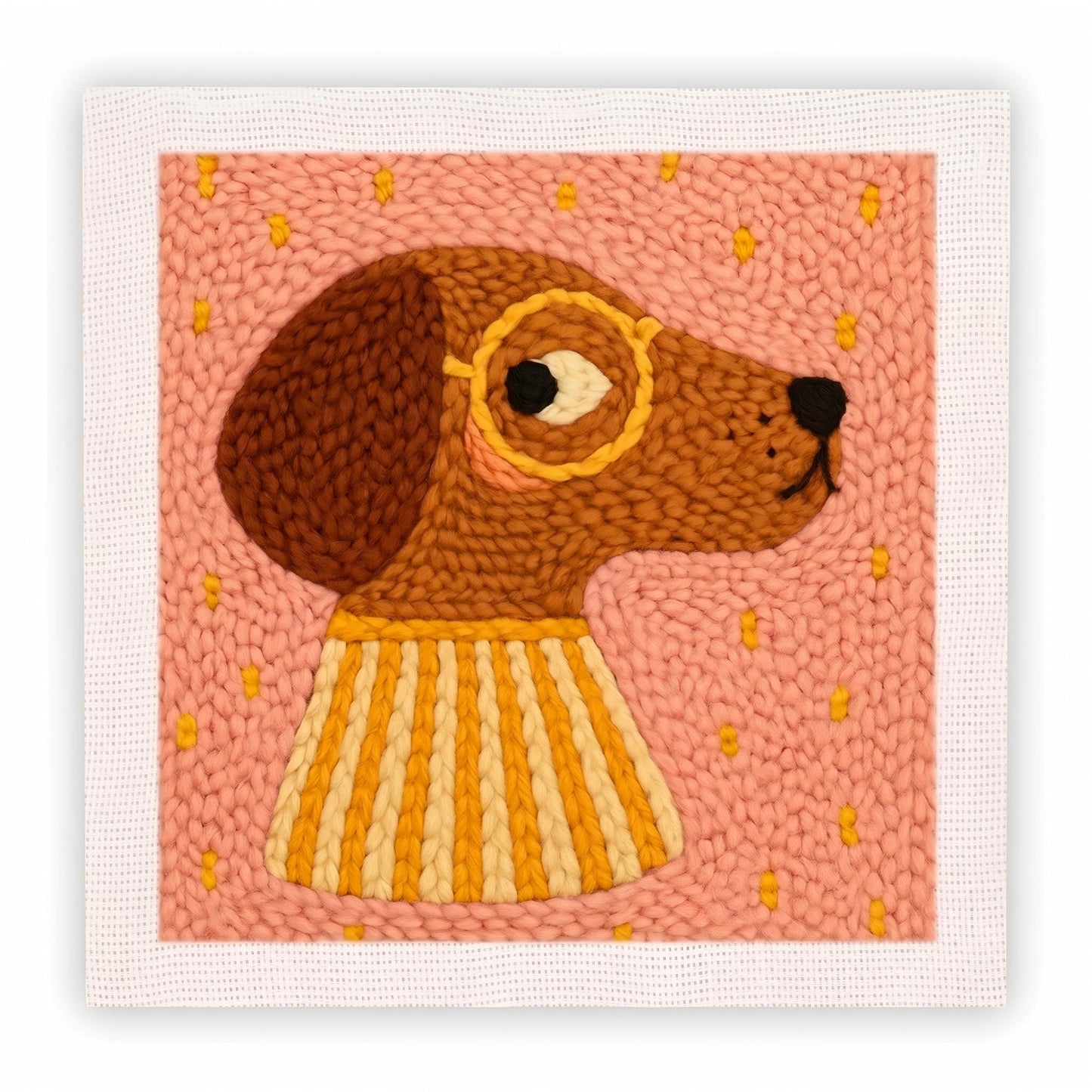 Raysqyk DIY Punch Needle Kit for Beginners - Adorable Dog with Glasses & Striped Collar | Soft Yarn Embroidery Set with Pre-Printed Fabric, Hoop & Tools | Stress-Relief Craft for Home Decor