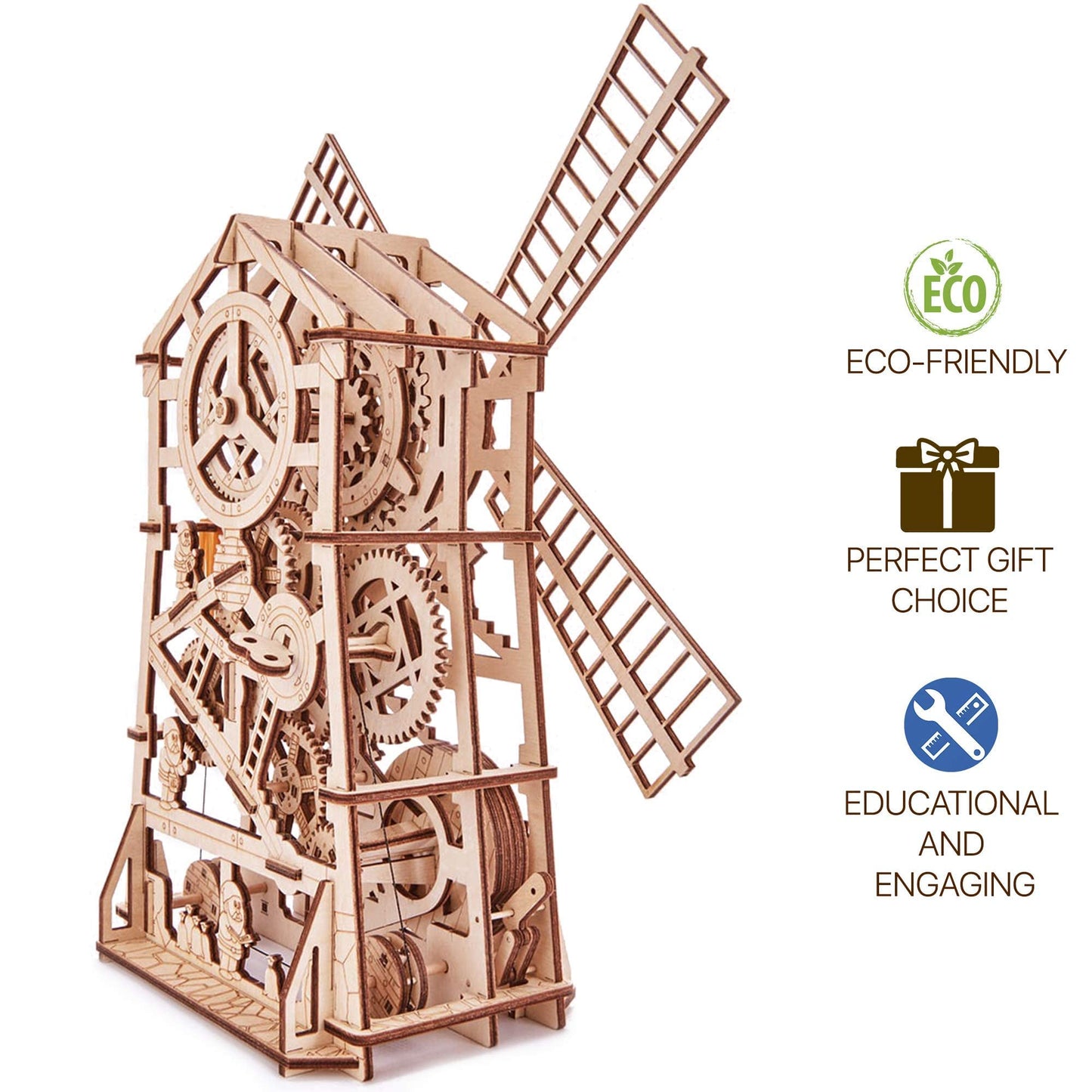 Wood Trick Windmill Rotating Mechanical Model - 3D Wooden Puzzles for Adults to Build - Engineering DIY Wooden Models for Adults to Build
