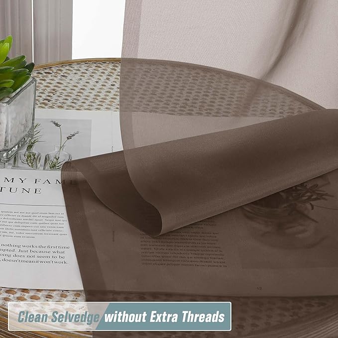 Chocolate Sheer Curtains 90 Inches Long 2 Panels, Light Filtering Solid Sheer Curtains for Bedroom Living Room, Lightweight Window Voile Sheer Drapes, Dual Rod Pocket, 2x42Wx90L Inches