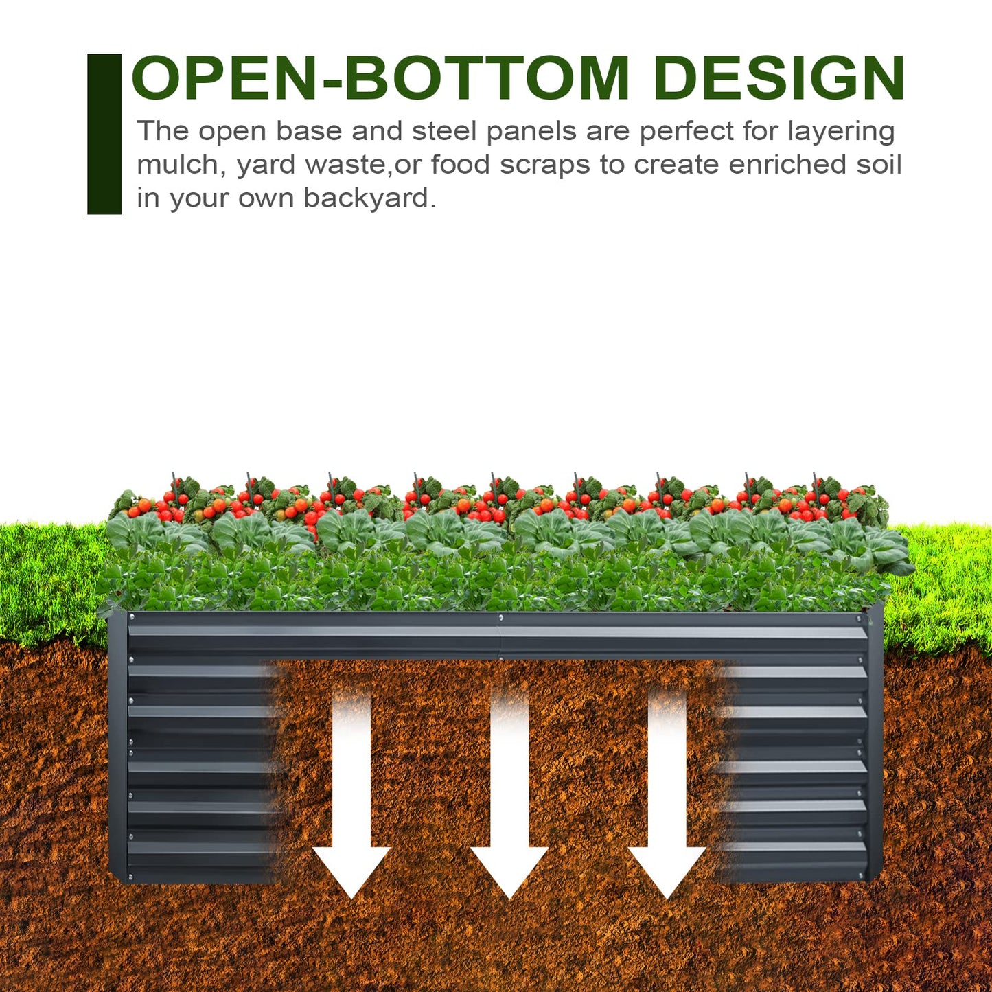 EDOSTORY Metal Raised Bed Garden Bed Kit, 8x4x2ft Tall Galvanized Planter Raised Garden Boxes Outdoor, Large Metal Raised Garden Beds for Flowers, Vegetables, Herbs
