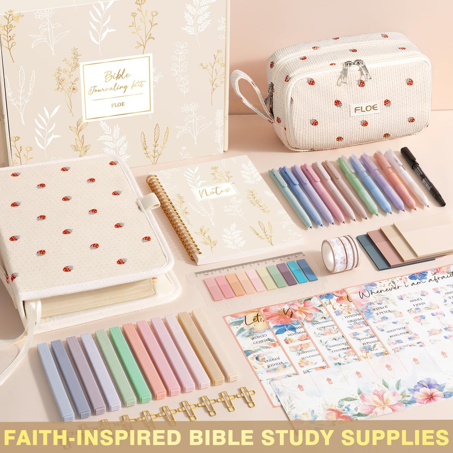 Bible Study Supplies Journaling Kit for Women with Bible Cover Case, Mothers Day Christian Gifts for Women Mom, Bible Study Tools Accessories Set w/Highlighter Pen, Pencil Case Notebook Annotation Kit