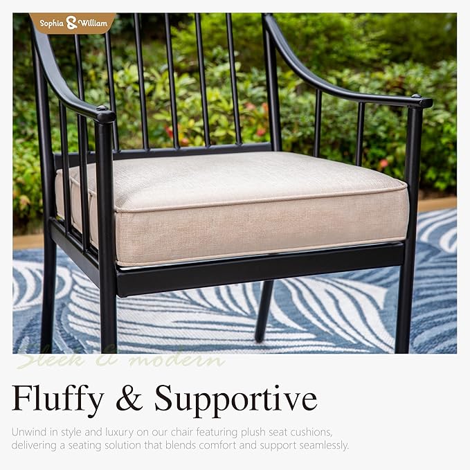Sophia & William Patio Furniture Outdoor 5 Pieces Dining Set for 4, Metal Patio Table and 4 Chairs, Patio Conversation Set with Seat Cushions and Umbrella Hole for Porch Yard Balcony