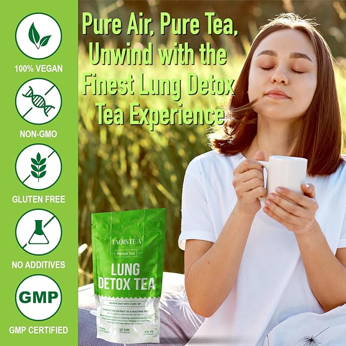 Lung Detox Tea - Mullein Tea Bags for Lungs Cleanse and Respiratory Health with Mullein Leaf, Lungwort, Eucalyptus, Thyme, Liquorice, Spearmint - 14 Tea Bags Natrual Herbal Tea, Caffeine Free