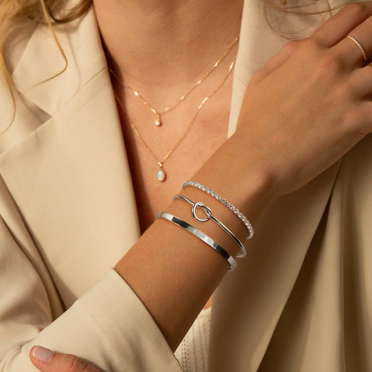 Zalcon Silver Stack Bracelets for Women Sterling Silver Plated Bangle Cuff Bracelet Jewelry Set for Women