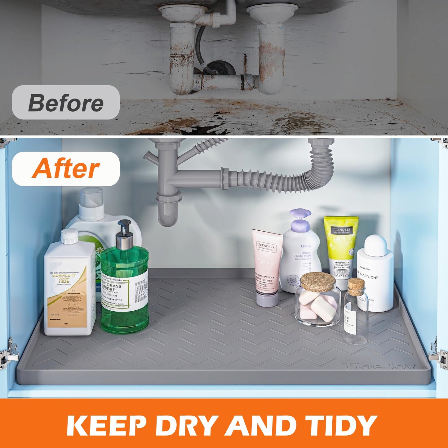 TigeJoy 34" x 22" Under Sink Mats for Kitchen Waterproof, Leak-Proof Silicone Mat Sink Protector and Cabinet Liner, Kitchen Essentials Organizer and Storage, Boot or Shoe Tray, Pet Feeding Mat