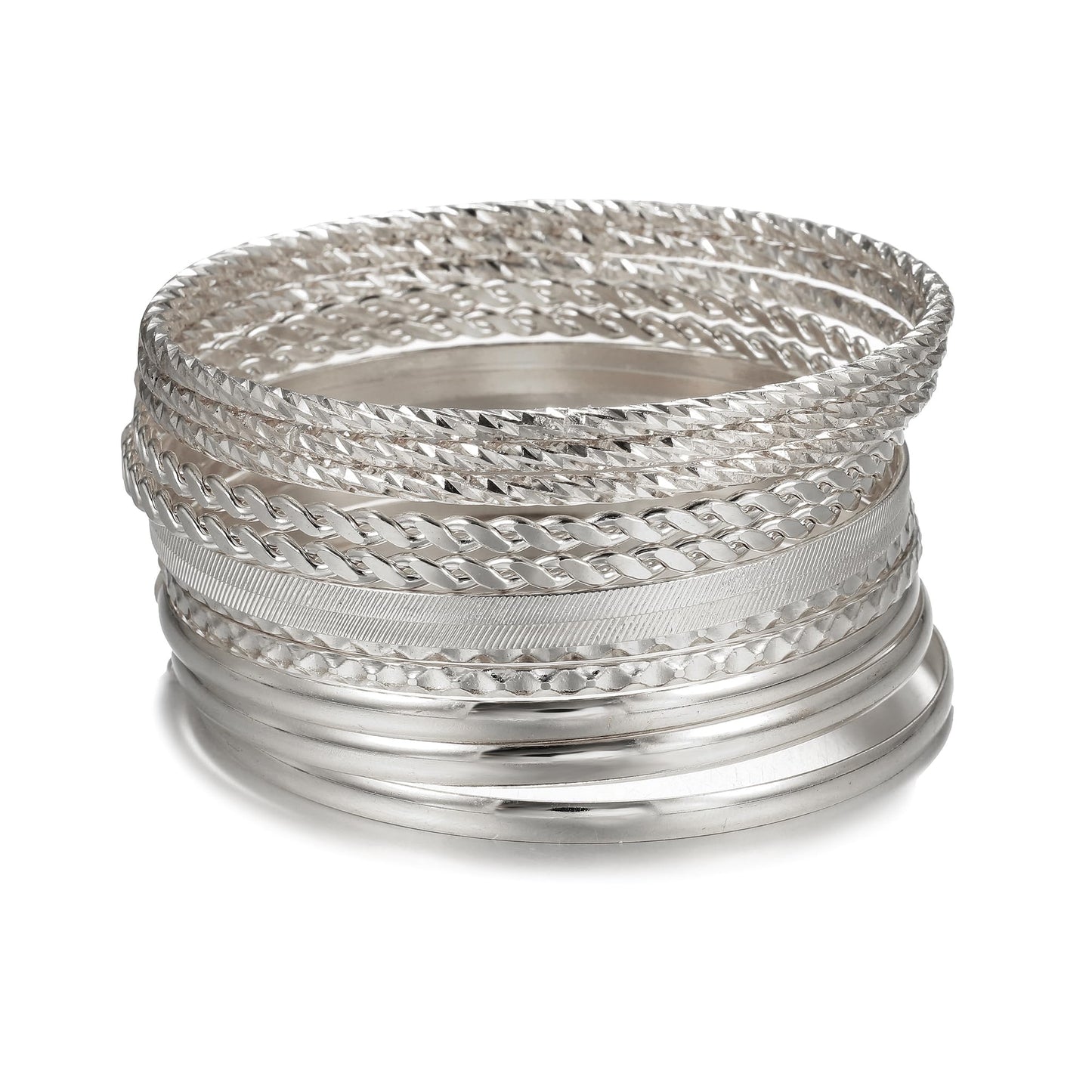 AYWFCBF Silver Bangles for Women, 12 Pcs Boho Stackable Bracelets Multi Layer Textured Chunky Bracelets Jewelry Set for Women