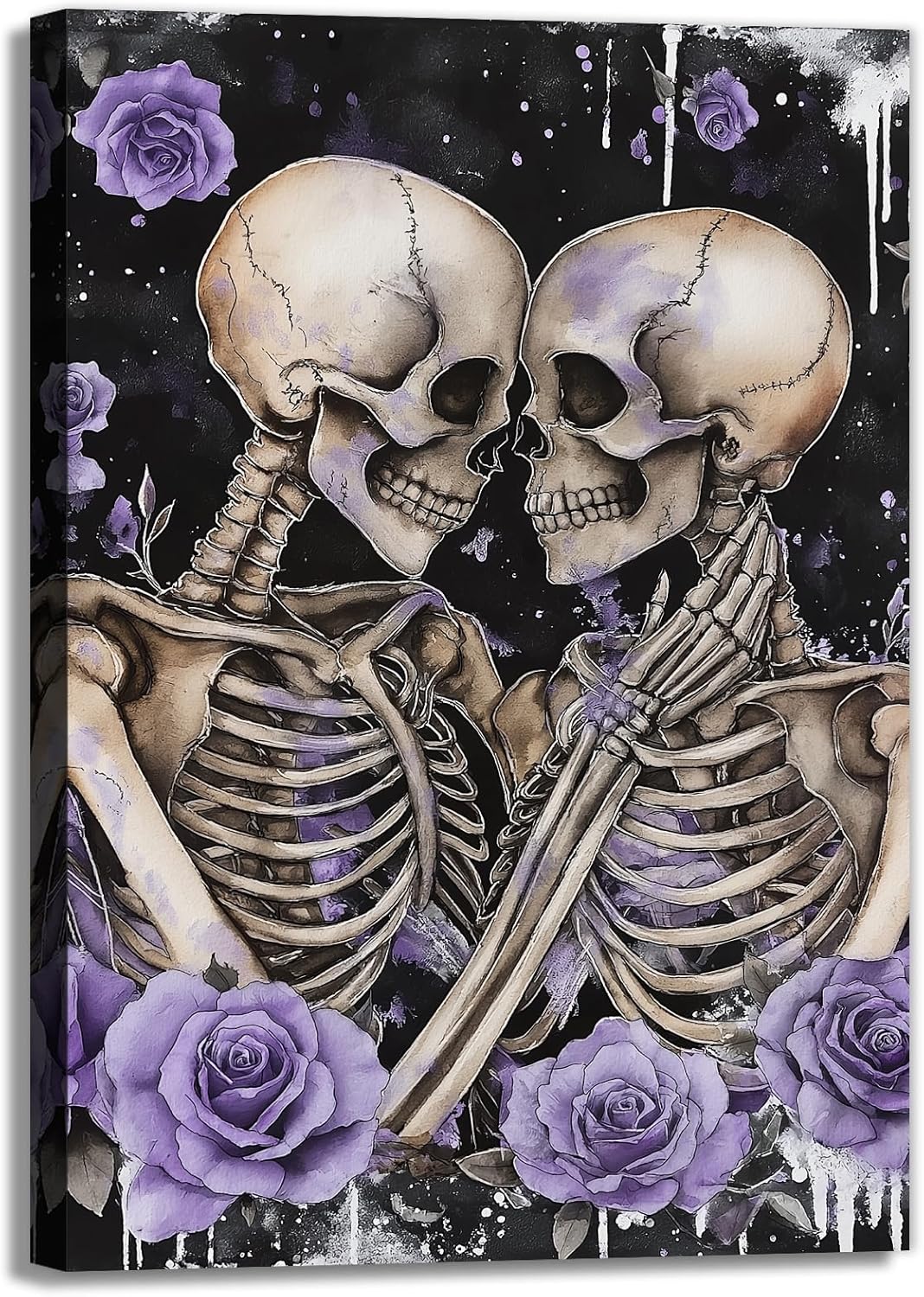 Skull Canvas Wall Art Couple Skeleton Holding Each Other Picture Art Poster Abstract Lover Painting Modern Artwork Horrible Halloween Decor(Artwork-2,16"x24")