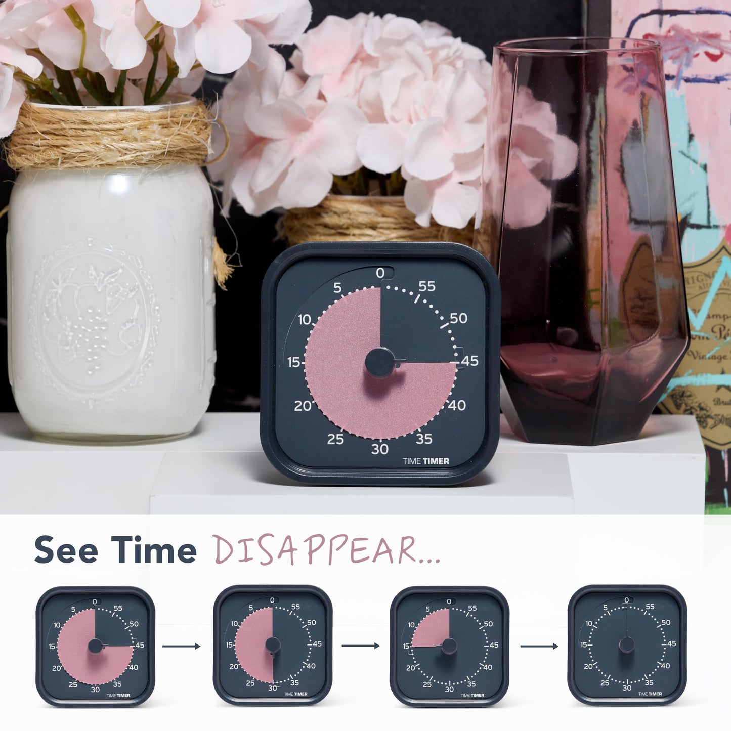 Time Timer MOD Home - Metallic Series - Individual Sized 60 Minute Visual Countdown Timer for ADHD, Adults, Students, and Pomodoro with Silent Operation (Metallic Storm)