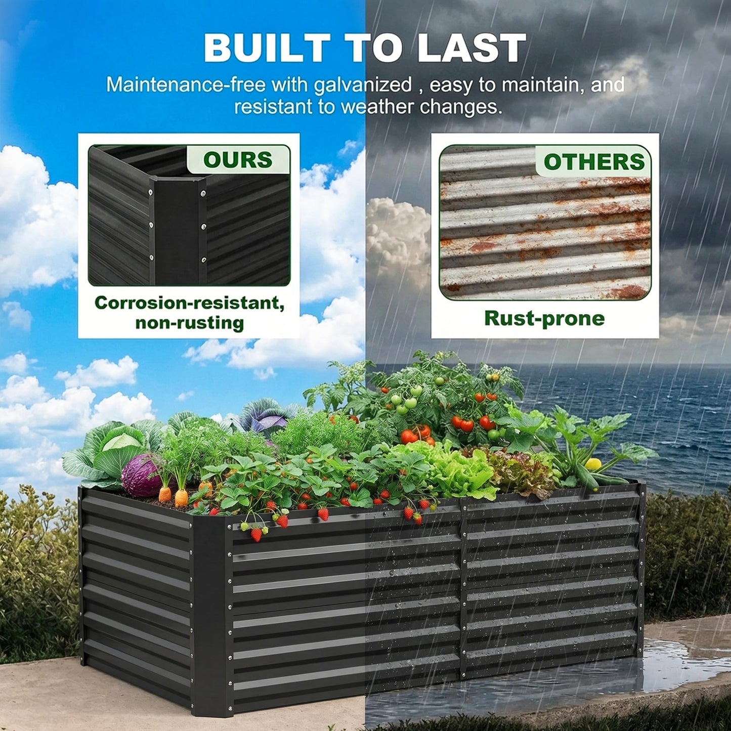 Land Guard 2 Pack 6×3×2 ft Galvanized Metal Raised Garden Bed, 2FT Deep Root Elevated Planter Box Steel Large Vegetable Flower Bed Kit, Gray