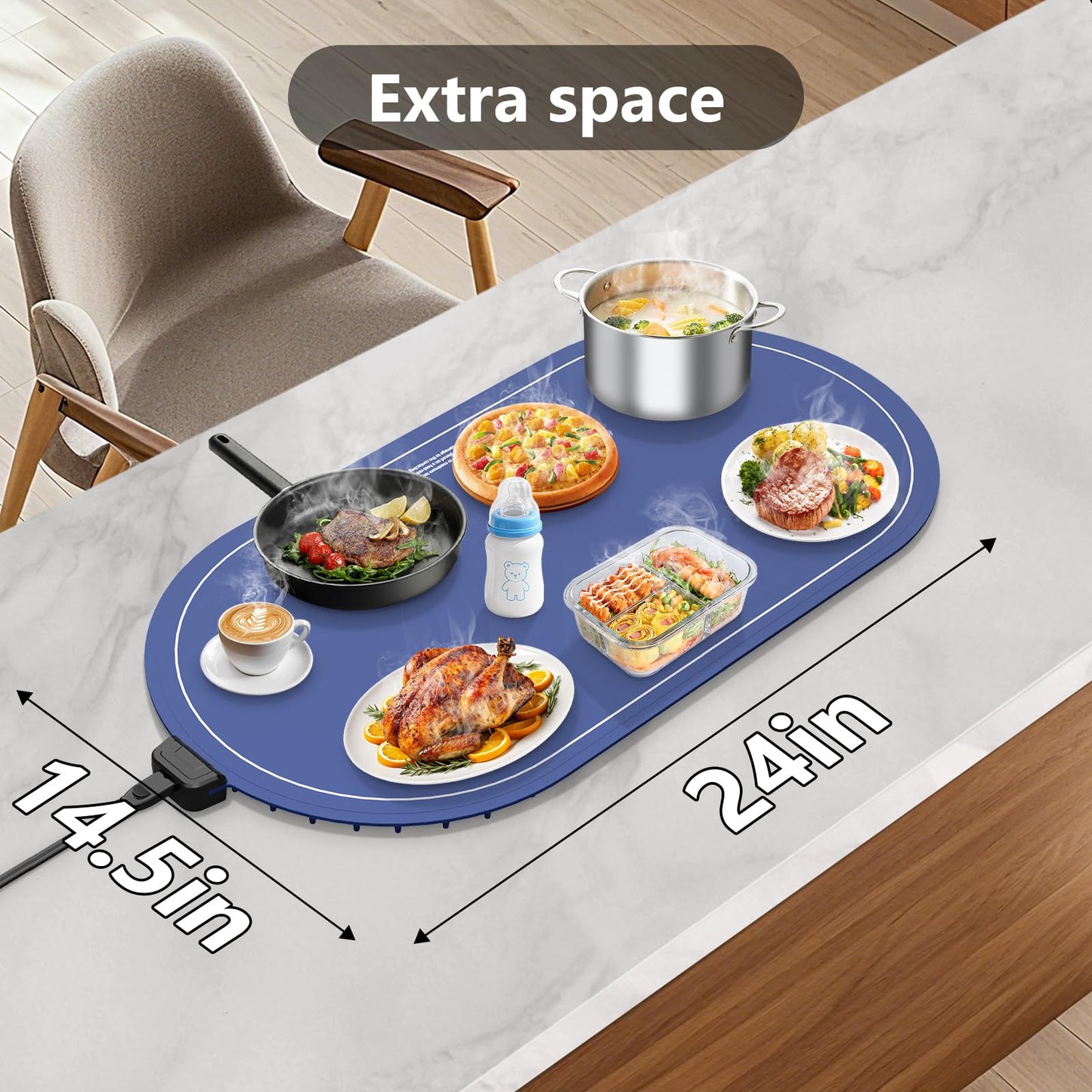 seenlast Warming Mat for Food with Adjustable Temperature Timer,10S Fast Heating Silicone Food Warmers for Parties Buffet and Home Daily,Food Warming Mat with Insulating Pad Raised Feet Protects Table