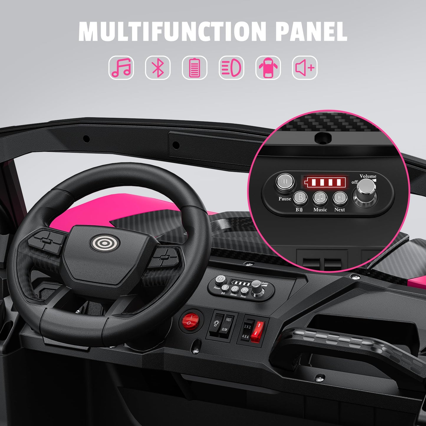 ARBELI 24V 2 Seater Ride on Car Truck 4x200W, EVA Tires, 4WD/2WD, Rainbow Lights, Remote Control, Shock Absorbers, Bluetooth, Ride on Toy for Big Kids Ages 3-8, Pink