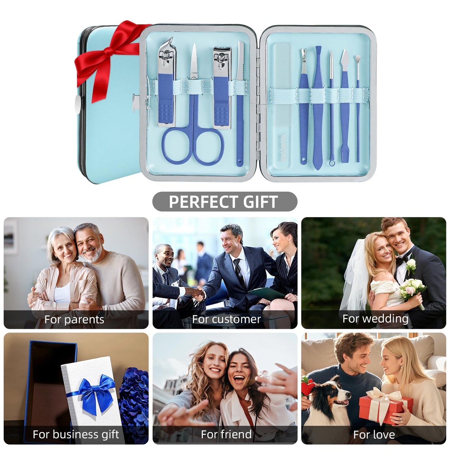 Manicure Set 10 pcs Professional Care Manicure kit for Men,complete toe nail and pedicure clippers set Beauty Tools with Luxurious Travel Case(Blue)