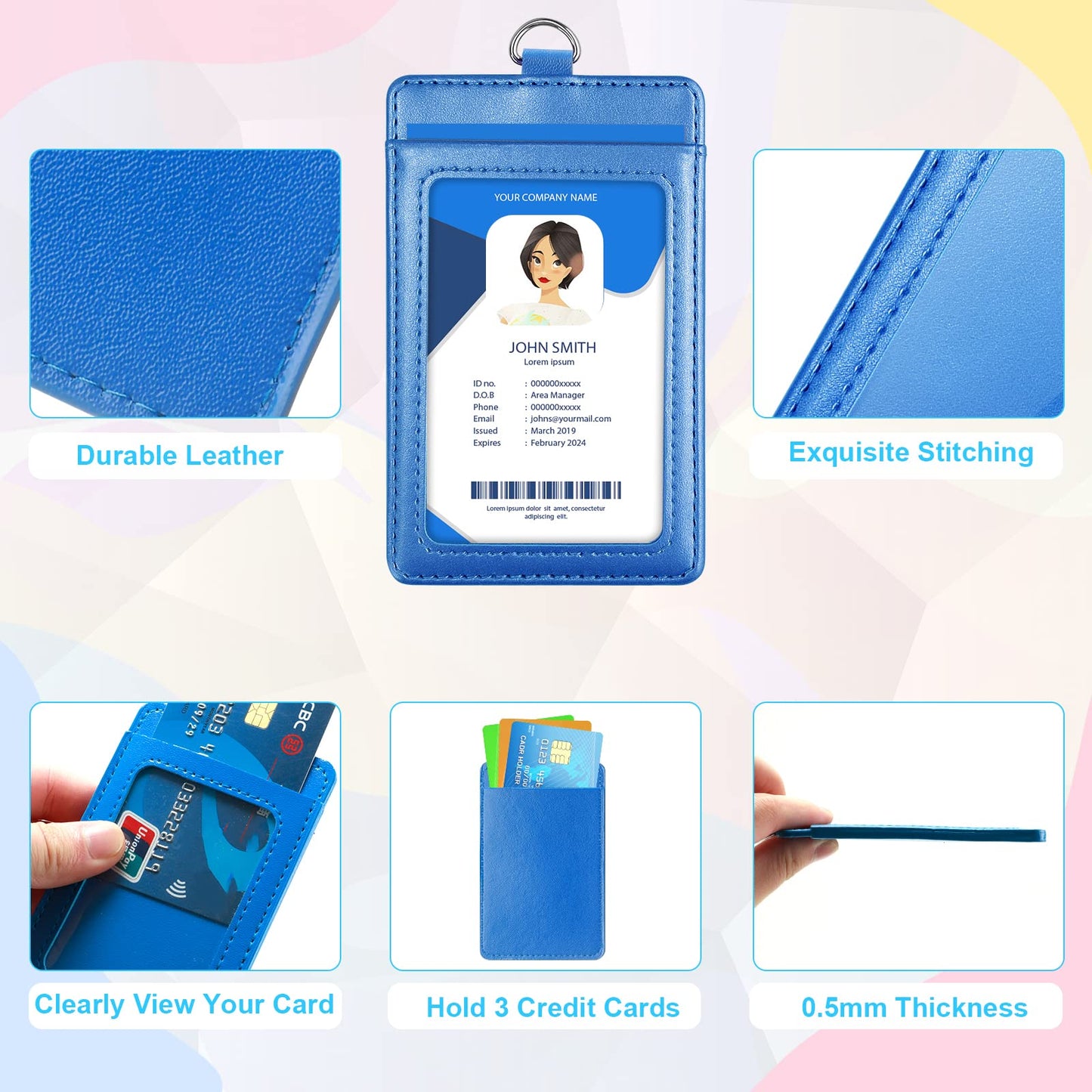 12 Pack ID Badge Holders with Retractable Lanyards Colorful Retractable Lanyards with Vertical Leather ID Badges for Office, School, Travel