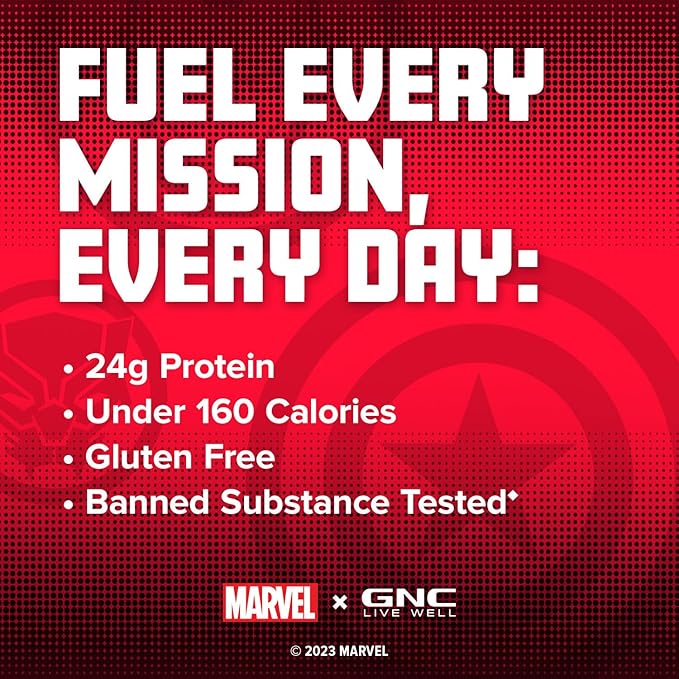 GNC Pro Performance 100% Whey Protein Powder | Supports Healthy Metabolism and Lean Muscle Recovery | Marvel: Star-Spangled Birthday Cake | 25 Servings