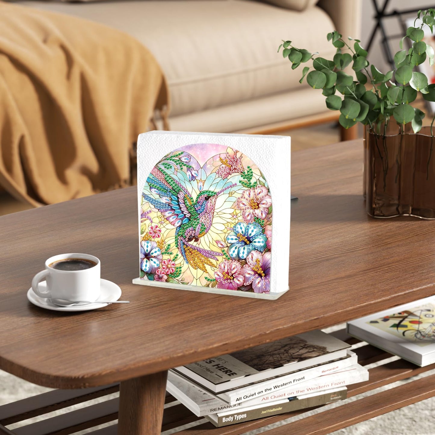 JZHYOAN Parrot Diamond Art Napkin Holder, Kitchen Napkin Holder with Upright Storage, DIY Diamond Art Decorative Dispenser for Kitchen, Bathroom, Dining for Desktop Holder Organizer