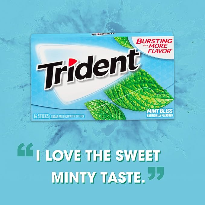 Trident Mint Bliss Sugar-Free Chewing Gum, 12 Packs of 14 Pieces (168 Total Pieces)