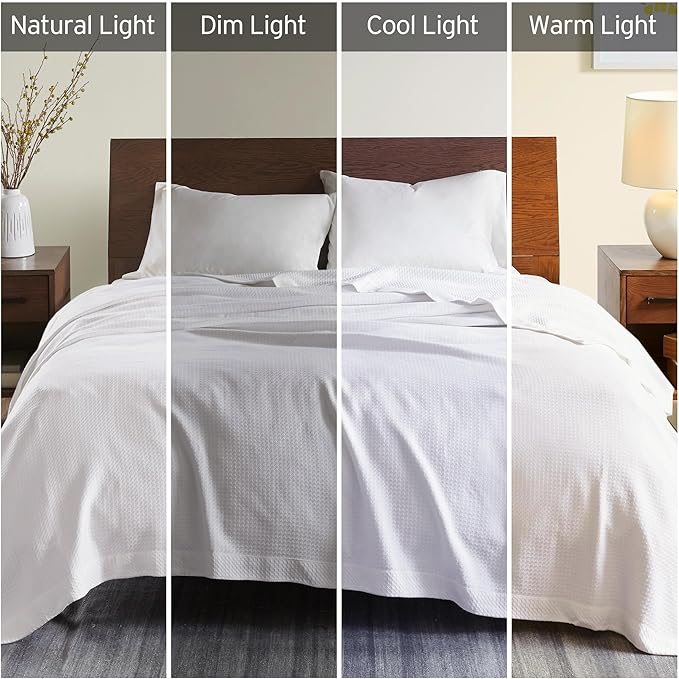 Madison Park Egyptian Cotton Luxury Blanket White 66x90 Twin Size Knit Premium Soft Cozy 100% Cerified Egyptian Cotton For Bed, Couch or Sofa