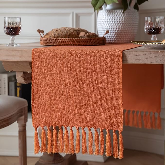 ZeeMart Burnt Orange Table Runners 90 Inches Long, Burlap Linen Style Rustic Farmhouse Fall Table Runner, Long Boho Dining Table Runner, 13x90 Inches, Harvest Pumpkin