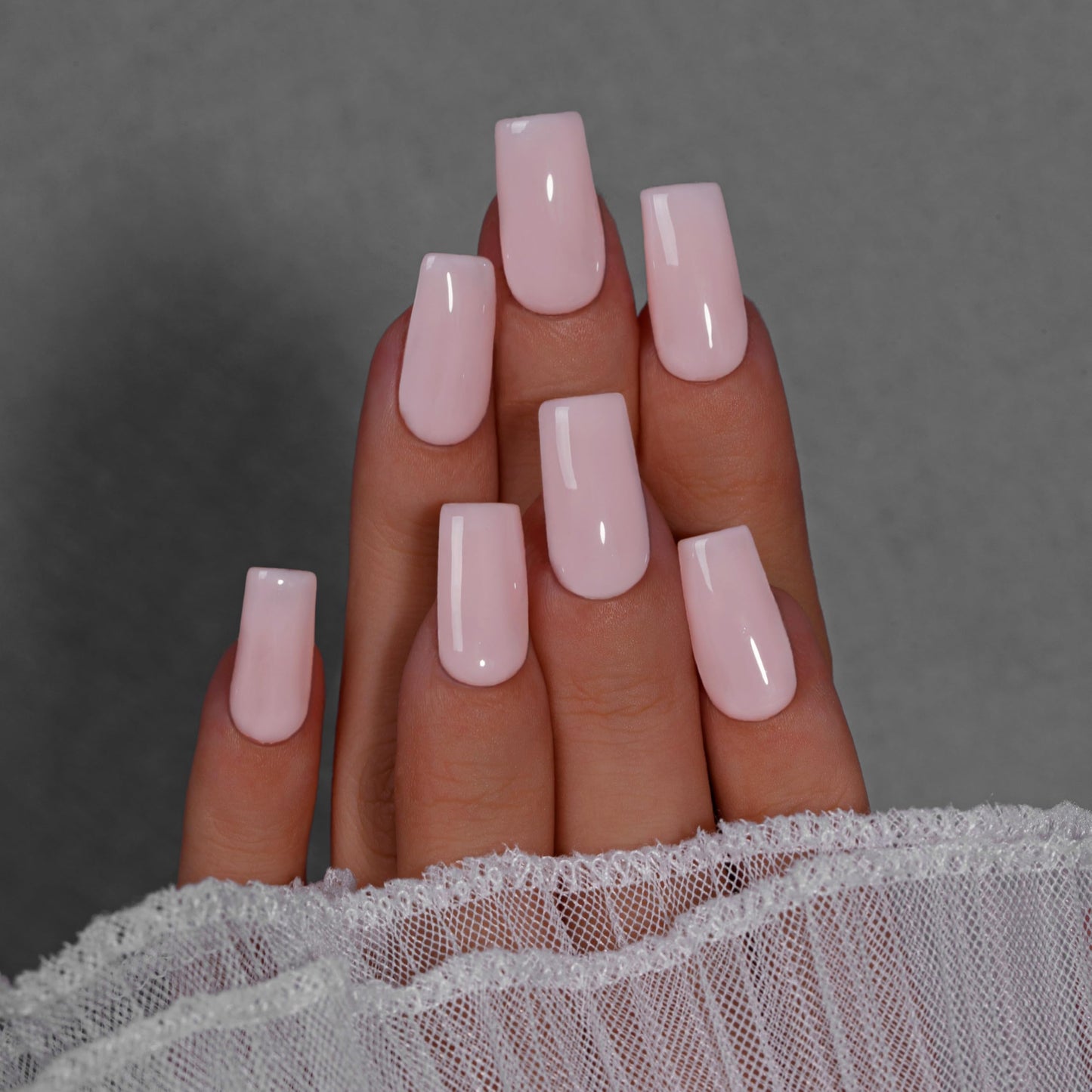 KQueenest Dusty Pink Press On Nails Long Square - Spring Press On Nails Medium Coffin, Soft Pastel Pink Fake Nails with Glue, Glossy Opaque, Reusable Soft Gel Glue on Nails for Manicure Gift, 24 Pcs