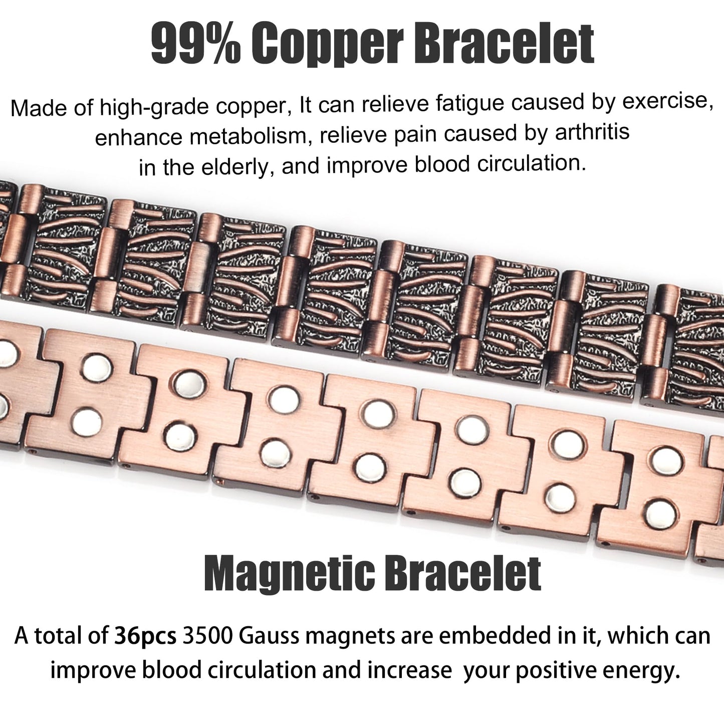 MagVIVACE Copper Bracelet for Men for Arthritis, Magnetic Therapy Bracelet with 3500 Gauss Effective Magnets, Healthy Jewelry Gift