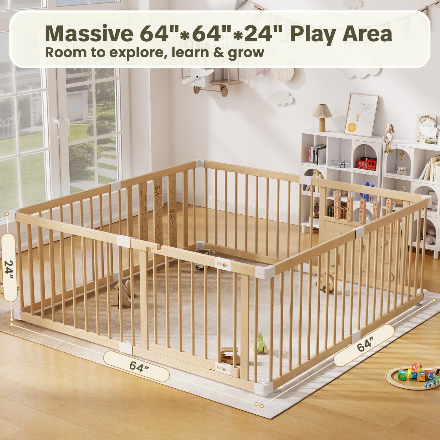 RUMBALUXY Wooden Baby Playpen and Coffee Table