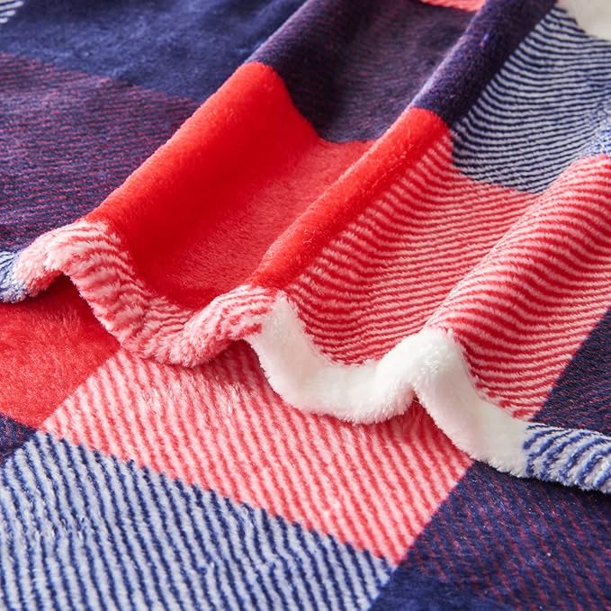 SOCHOW Buffalo Plaid Flannel Fleece Throw Blanket 60 x 80 Inches, Soft Lightweight Cozy All Season Red/Blue Checkered Blanket for Bed, Couch, Car