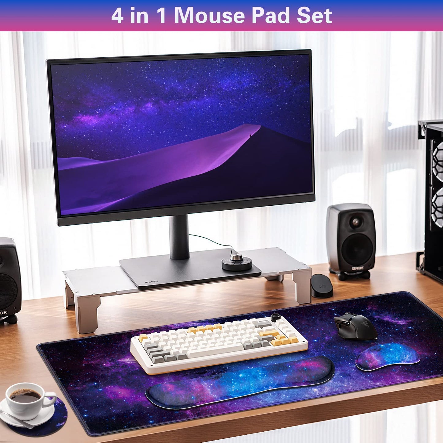 Canjoy Gaming Mouse Pad Set, 4-in-1 XXL Large Mouse Pad + Keyboard Wrist Rest Support+ Coaster, (35.4×15.7 in) Extended Desk Pad Memory Foam Non-Slip Desk Mat for Home Office