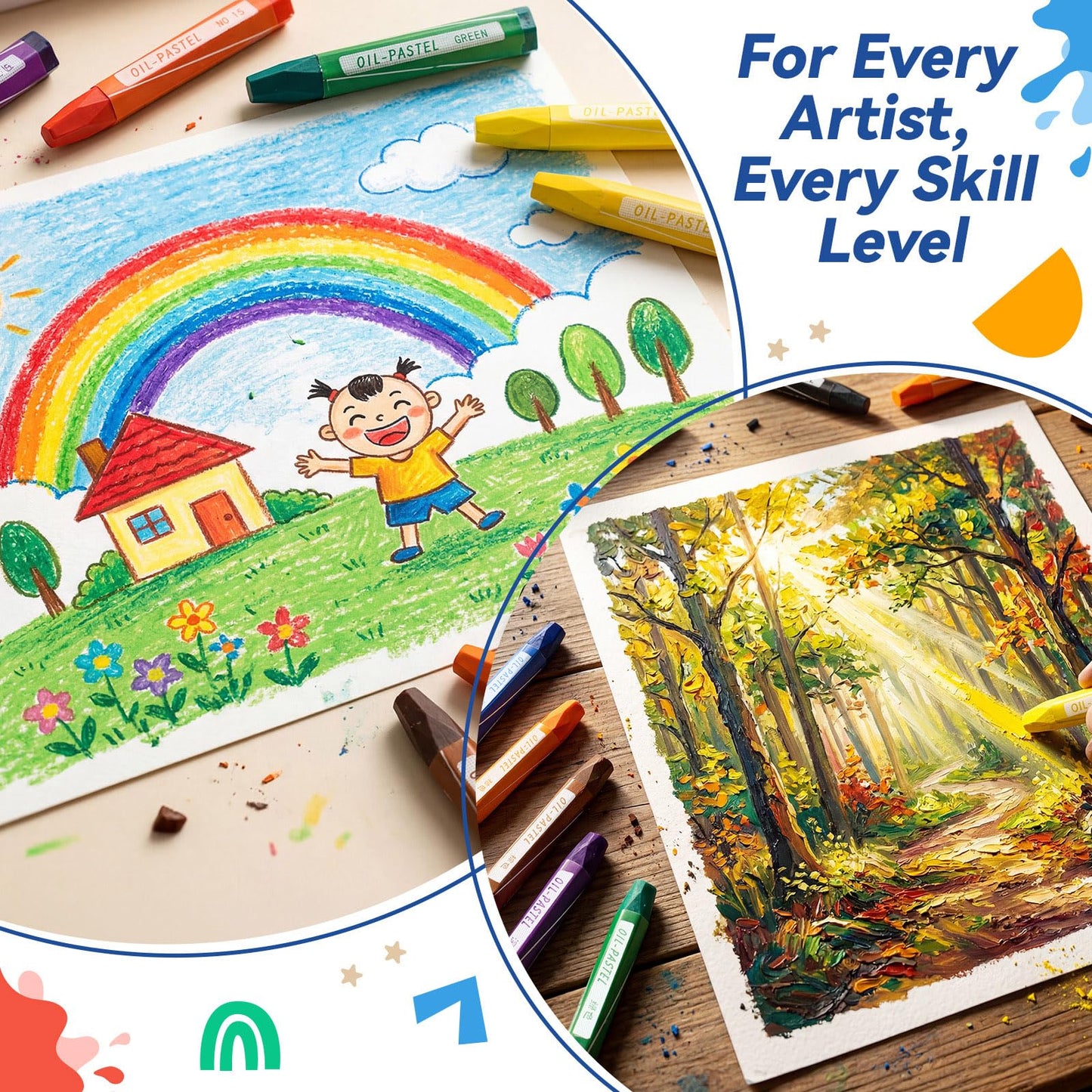 ForraFun 48 Sets 384 Pcs Oil Pastels Bulk 8 Colors Hexagonal Soft Oil Crayons Pastels Easy Grip Non-toxic Art Supplies for Beginners Artists Painting Drawing Blending Graffiti Gallery
