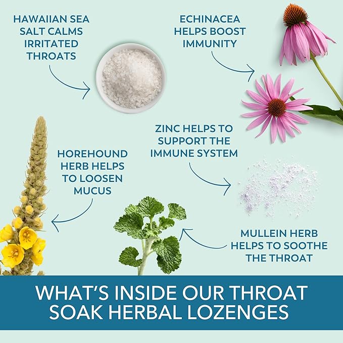 Laki Naturals Throat Soak Herbal Throat Lozenges (2 Pack) – Hawaiian Sea Salt Sore Throat & Dry Mouth Soothing Drops – Vegan, Non-GMO, Sugar-Free & Gluten-Free Sweet and Salty Herbal Candies