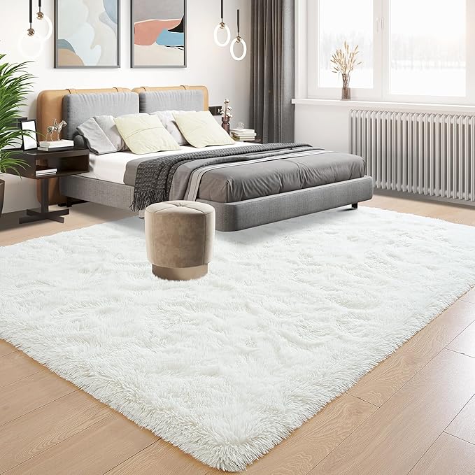 Tepook Super Soft Fluffy Rug for Bedroom, Modern Shaggy Fuzzy Kids Rugs for Living Room, Plush Indoor Nursery Home Decor Dorm Carpet with Non-Slip Bottom, Cream White, 4 X 6 Feet