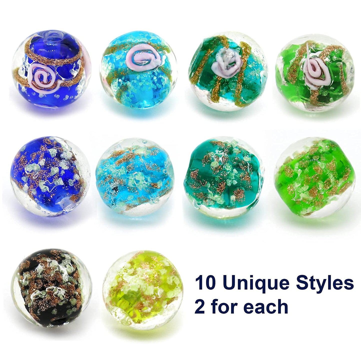 Artsy Crafts 40 Pcs Assorted Glow in The Dark Firefly Beads 12mm European Lampwork Luminous Glass Beads for Jewelry Making Charm Bracelet Necklace Earrings Crafts (Mixed 40pcs)