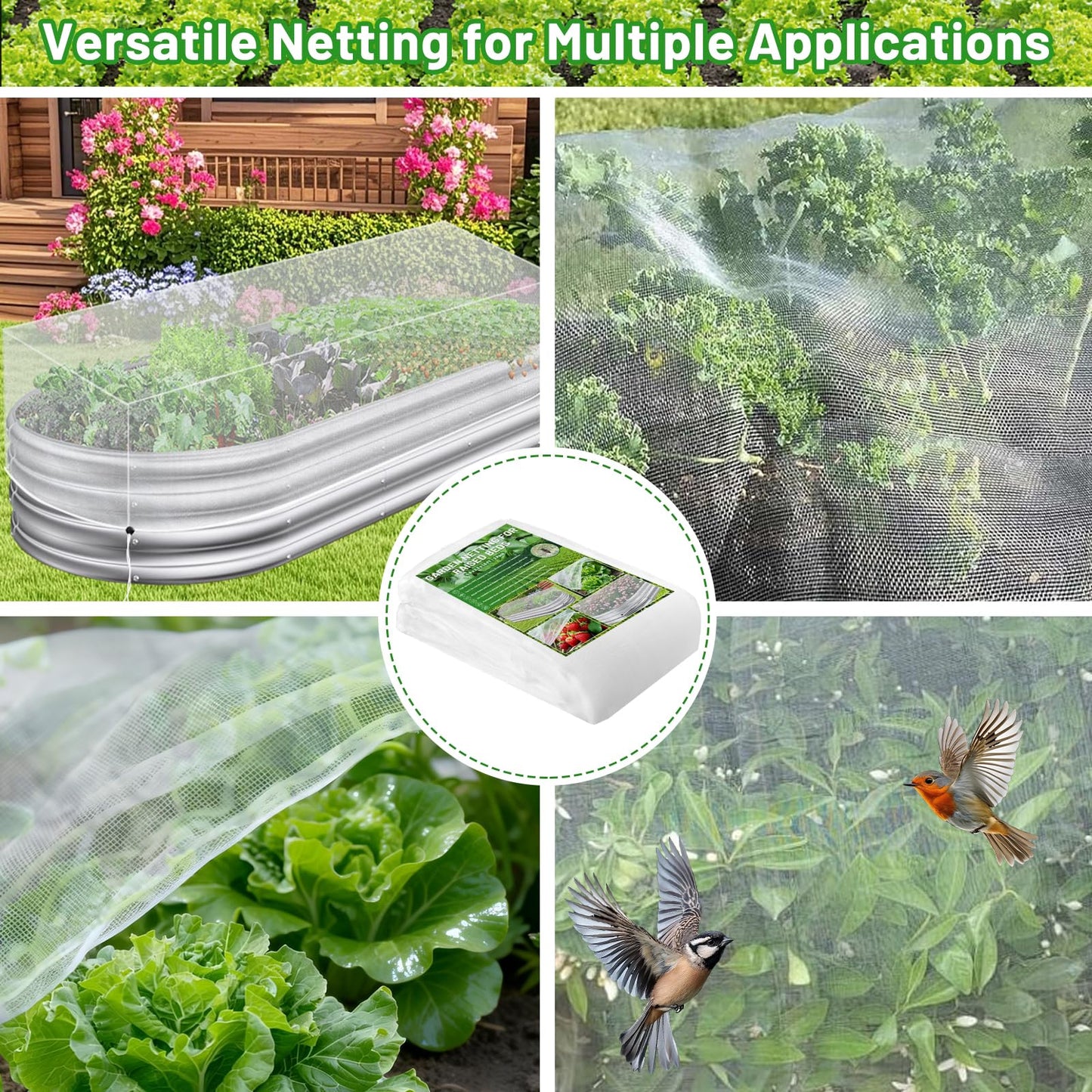 Sunwinx 2 Pack Garden Netting for Raised Beds, 4x2FT Raised Bed Cover for Garden Protection, Ultra Fine Mesh Bird Netting Pest Barrier Screen with Drawstring for Protecting Vegetables Fruits Flowers