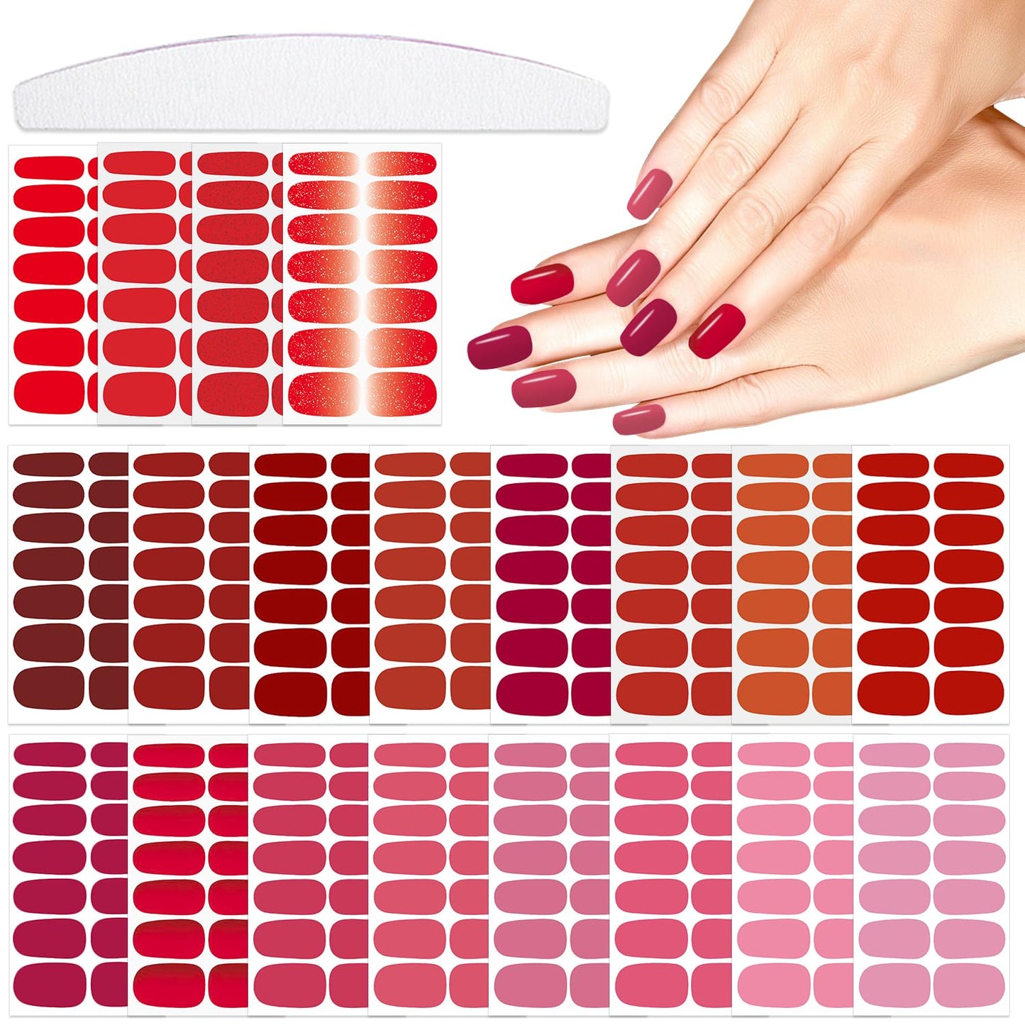 YECIRALA 20 Sheets 280 Pcs Red Nail Stickers Full Nail Wraps，Solid Nail Polish Strips for Women Girls Solid Nail Polish Stickers Stick On Nails Self Adhesive Gel Strips Press On Nails