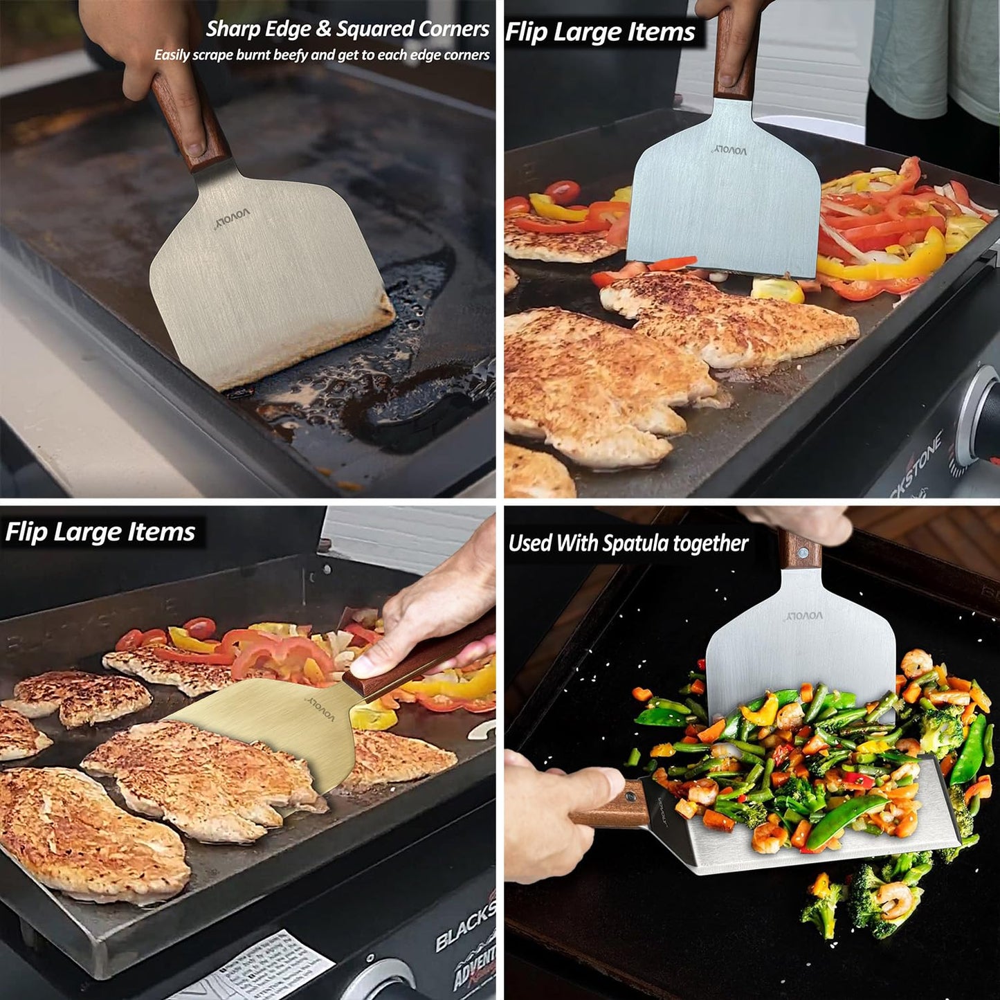 Vovoly Multipurpose Bench Scraper Kitchen Utensil for Flat Top Griddle, Dough Cutter for Bread and Pizza Dough - Stainless Steel Metal Griddle Scraper Chopper