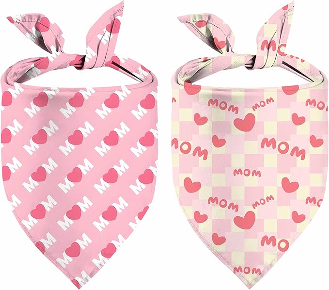 Valentines Dog Bandanas, 2 Pack Mother's Day Triangle Dog Bandanas, Reversible Love and Heart Pet Scarf, Premium Durable Fabric, Boys and Girls, Holiday Bandana for Large and Extra Large Dogs