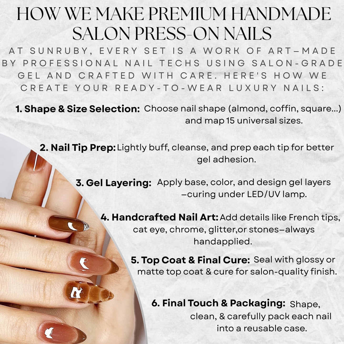 Sunruby Press On Nails Medium Almond Brown Cafe with Silver Glitter French Tip & More| Reusable Soft Gel Nails in 15 Sizes -30 Nail Kit with Glue | Designed in L.A, Handmade in Vietnam | Espresso Chic