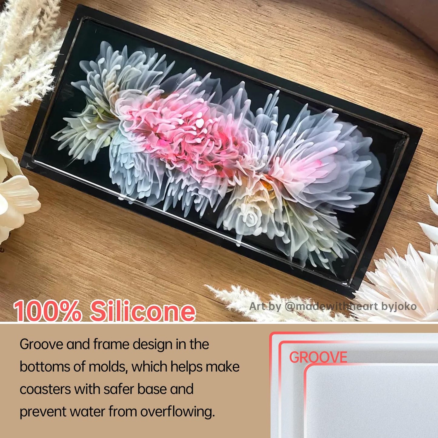 Midnadiy Durable Resin Tray Molds, 3 Pcs Silicone Tray Molds for Epoxy Concrete Trinket Tray Mold, Rectangle Resin Coaster Molds for DIY Jewelry Trinket Dish,Home Decor, DIY Gift