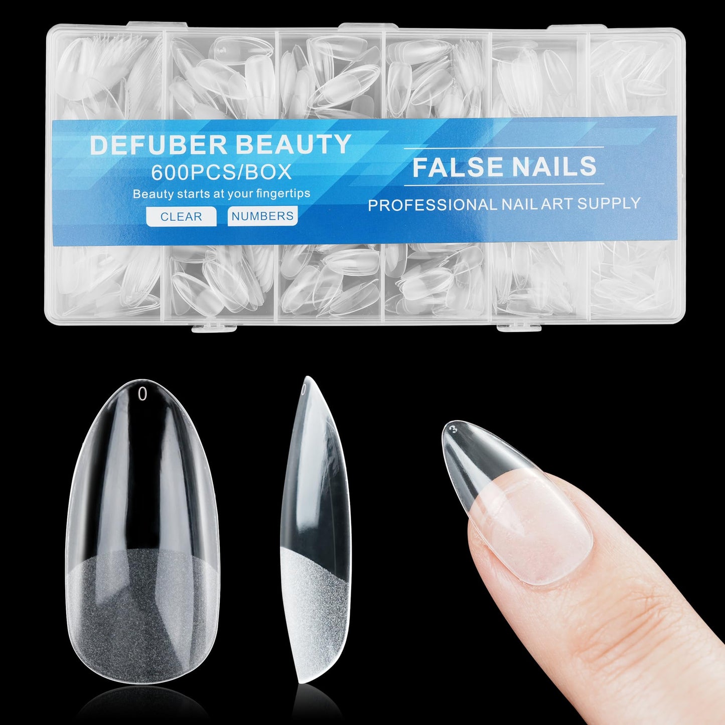 Half Matte Medium Almond Fake Nail Tips, Soft Gel Pre-Shaped Nail Tips, Full Cover False Nails with Clear Box for Nail Salons and DIY Nail Art, 600PCS/12 Sizes