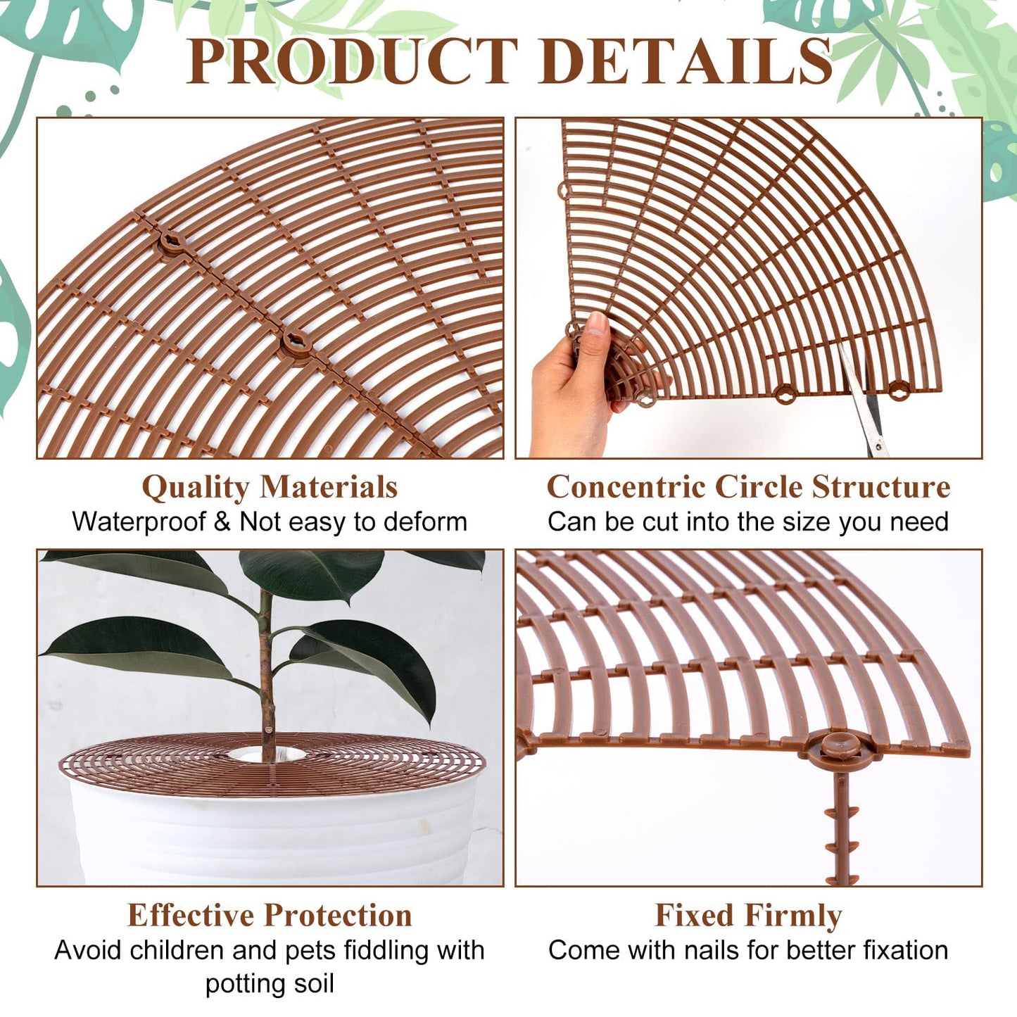 YGAOHF 5 Pcs 20.8" Plant Pot Grid Cover, Cuttable Grid Flower Pot Cover with 60 Stakes, Large Plastic Plant Pot Soil Protector with Center Cutout, Pet Cat Digging Stopper