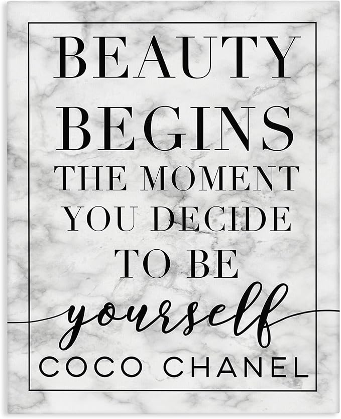 Stupell Industries Beauty Begins Once You Decide to Be Yourself White Marble Typography, Design by Daphne Polselli Wall Art, 24 x 30, Black